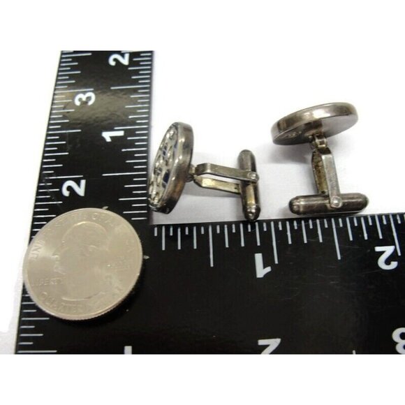 Vintage Silver Plated SJ Modernist Cufflinks Round Wedding Tux Vintage - Picture 7 of 12